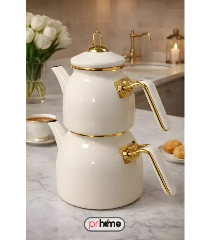 PR Home Emaye Rose Model Çaydanlık Krem