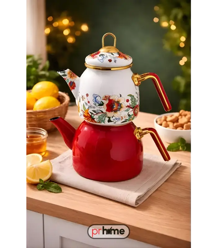 PR Home Magnolia Rose Model Emaye Çaydanlık