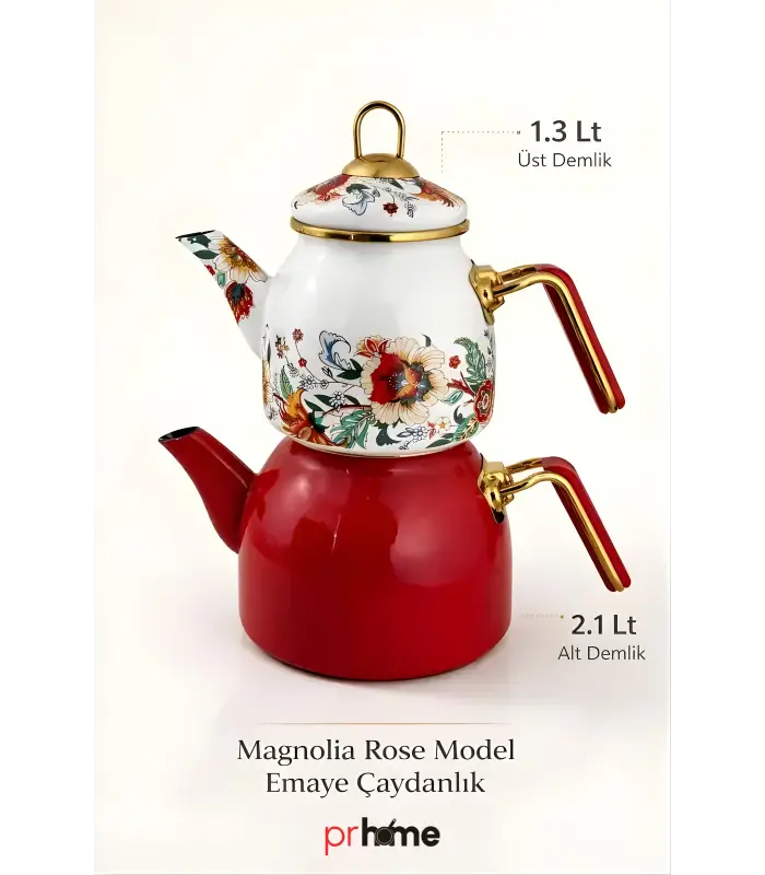 PR Home Magnolia Rose Model Emaye Çaydanlık