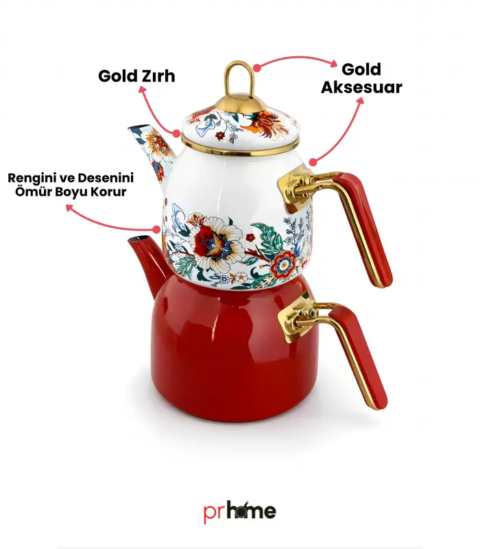 PR Home Magnolia Rose Model Emaye Çaydanlık