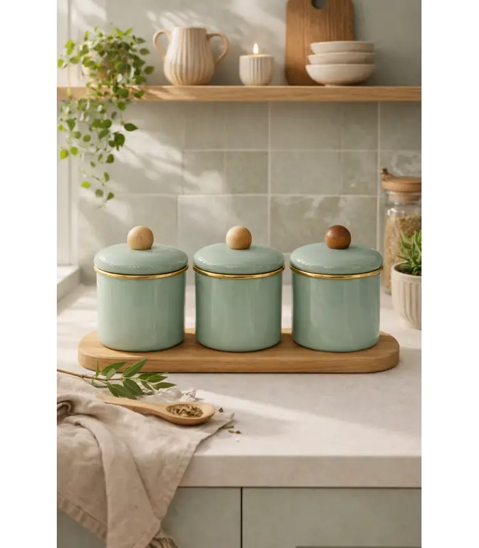 PR Home Soft Green Emaye Baharatlık Seti 10 Cm