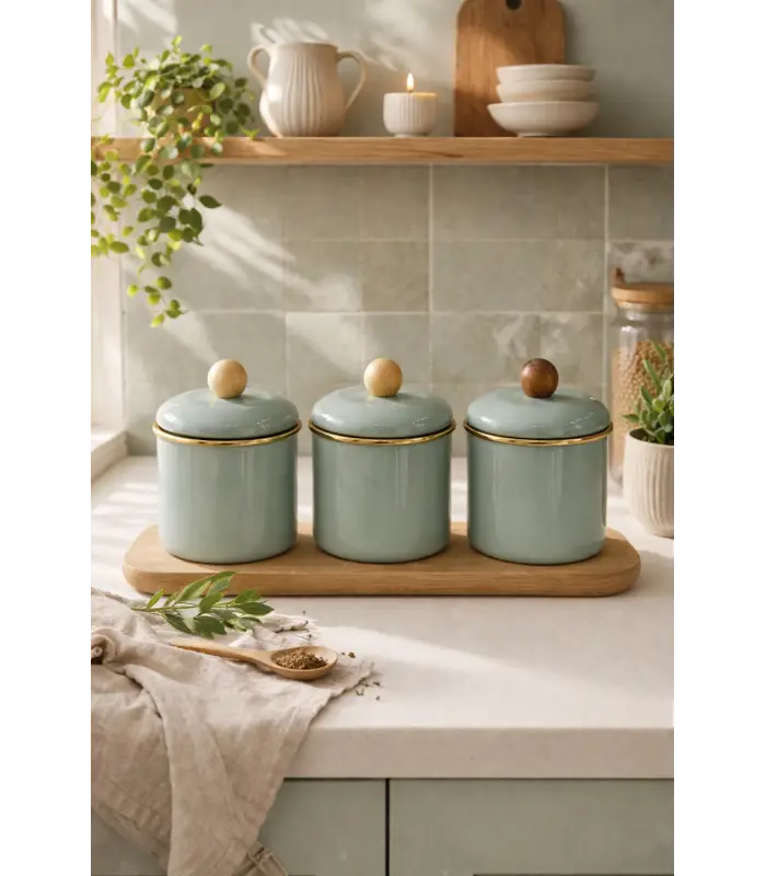 PR Home Soft Green Emaye Baharatlık Seti 12 Cm