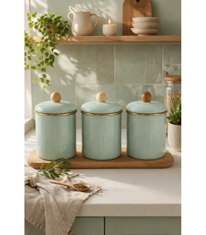 PR Home Soft Green Emaye Baharatlık Seti 14 Cm