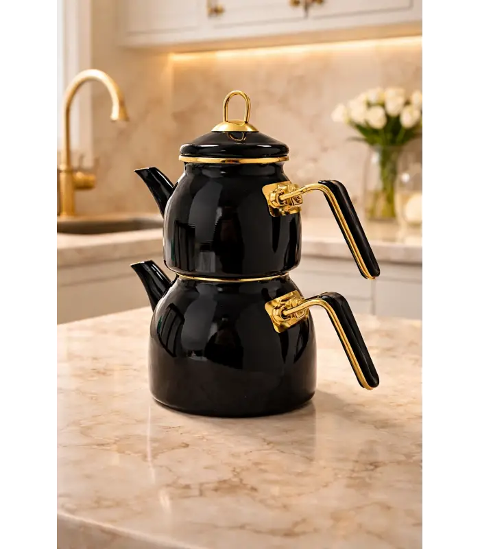 PR Home Emaye Rose Model Çaydanlık Siyah