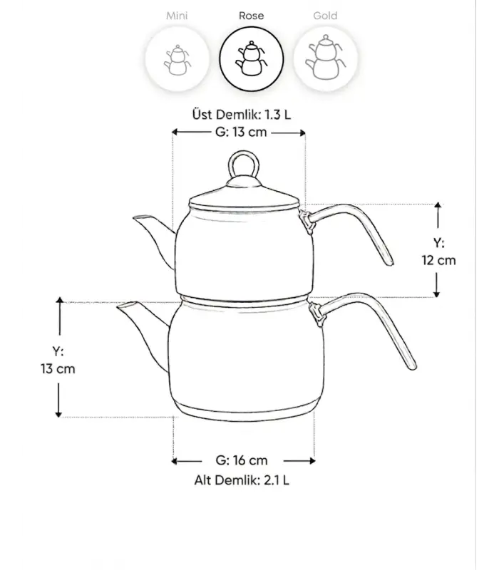 PR Home Alaria Mavi Rose Model Emaye Çaydanlık