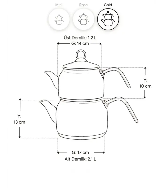 PR Home Forte Red Gold Model Emaye Çaydanlık