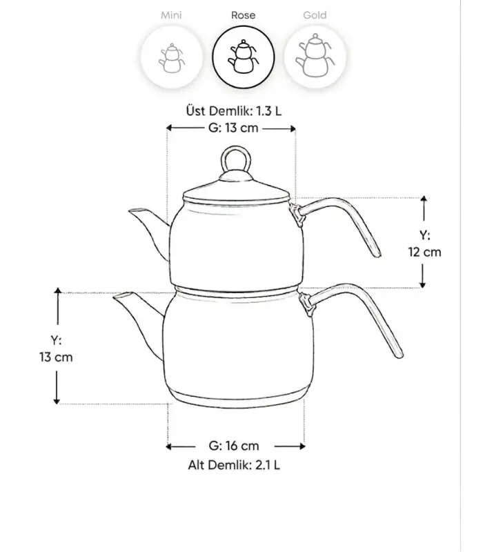 PR Home Alaria Kırmızı Rose Model Emaye Çaydanlık
