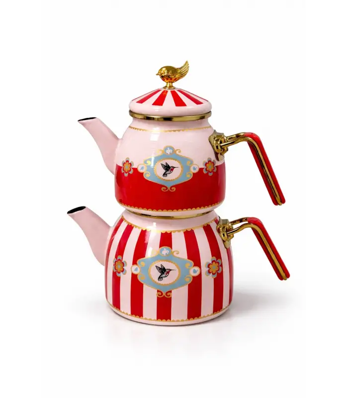 PR Home Alaria Kırmızı Rose Model Emaye Çaydanlık