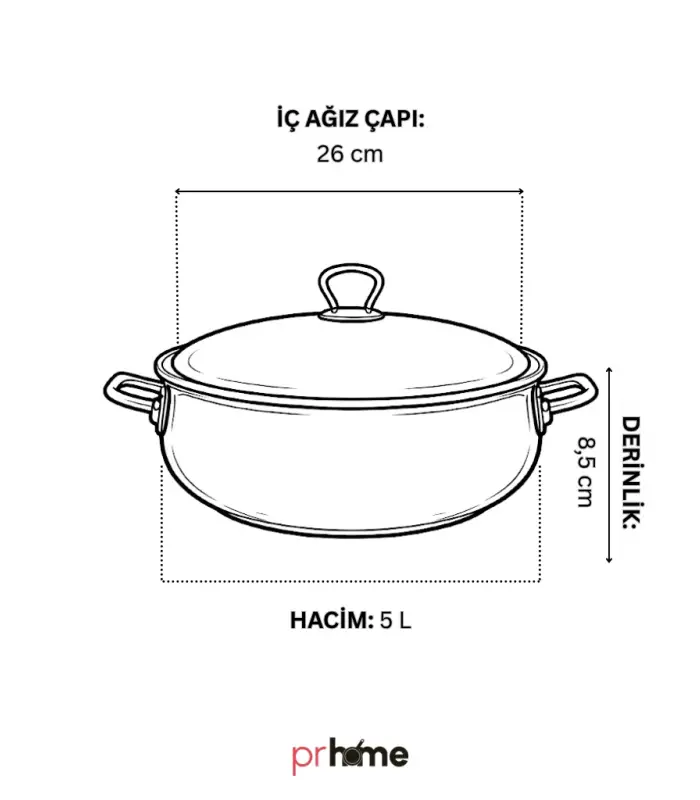 PR Home Limon Derin Bombeli Emaye Karnıyarık Pilav Tenceresi 26 cm