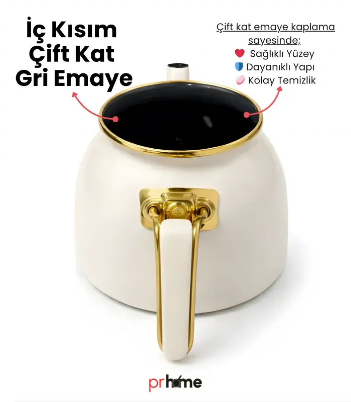 PR Home Krem Rose Model Emaye Çaydanlık