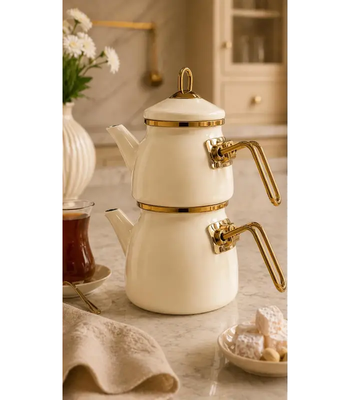 PR Home Krem Mini Model Emaye Çaydanlık