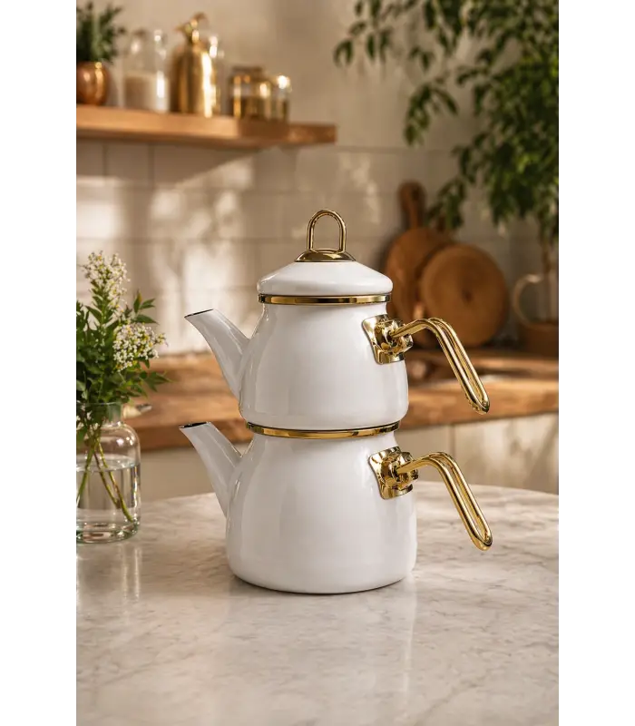 PR Home Beyaz Mini Model Emaye Çaydanlık