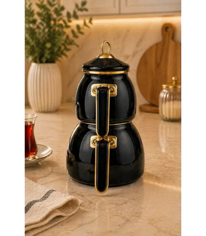 PR Home Siyah Rose Model Emaye Çaydanlık