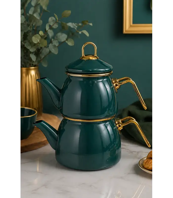 PR Home Petrol Yeşili Mini Model Emaye Çaydanlık
