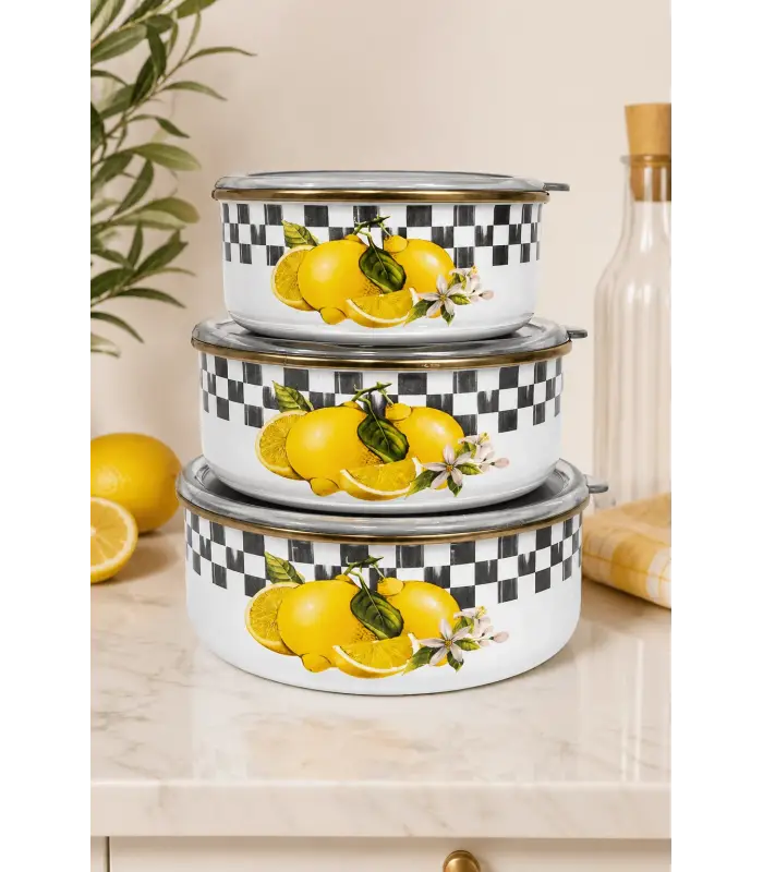 PR Home Limon Emaye Üçlü Saklama Seti