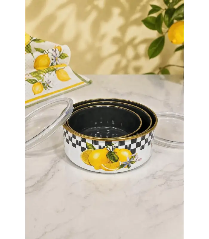 PR Home Limon Emaye Üçlü Saklama Seti