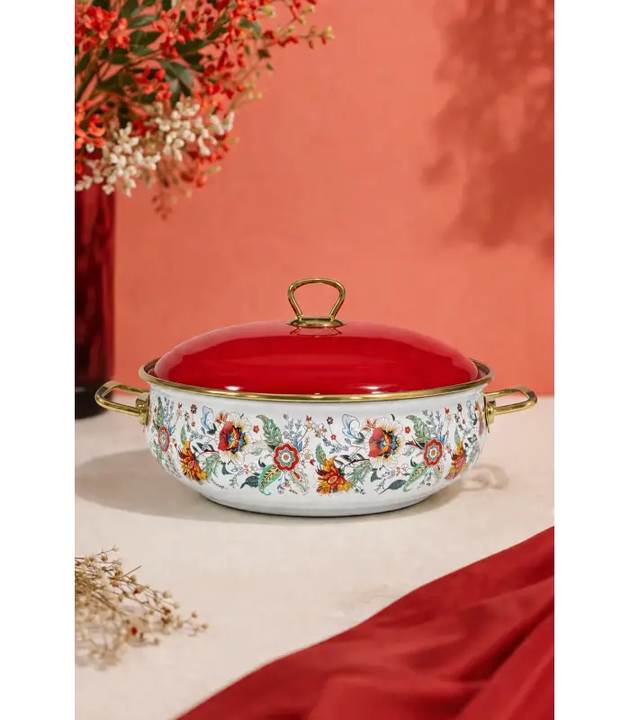 PR Home Magnolia Derin Bombeli Emaye Karnıyarık Pilav Tenceresi 26 cm