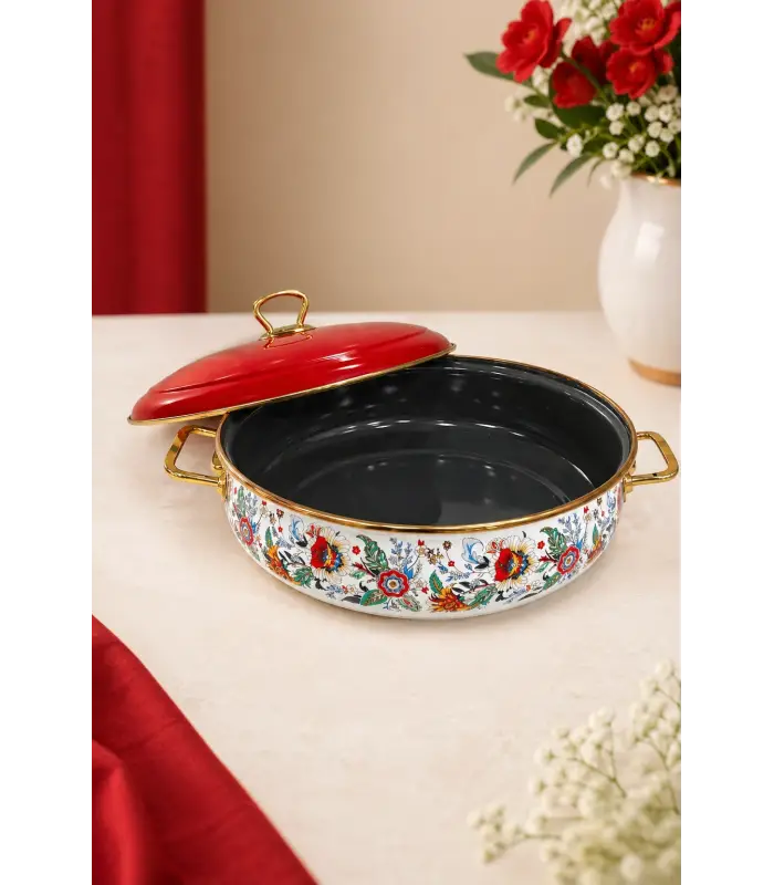 PR Home Magnolia Derin Bombeli Emaye Karnıyarık Pilav Tenceresi 26 cm