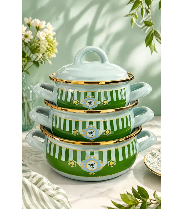 PR Home Alaria Yeşil Emaye Mini Tencere Seti 12-14-16 cm