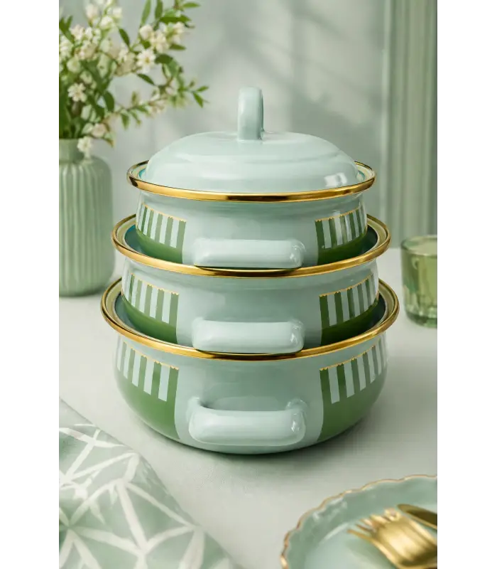 PR Home Alaria Yeşil Emaye Mini Tencere Seti 12-14-16 cm