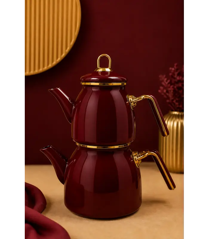 PR Home Bordo Rose Model Emaye Çaydanlık