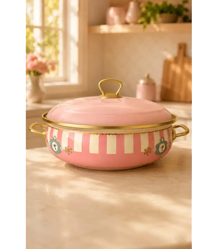 PR Home Alaria Pembe Derin Bombeli Emaye Karnıyarık Pilav Tenceresi 26 cm