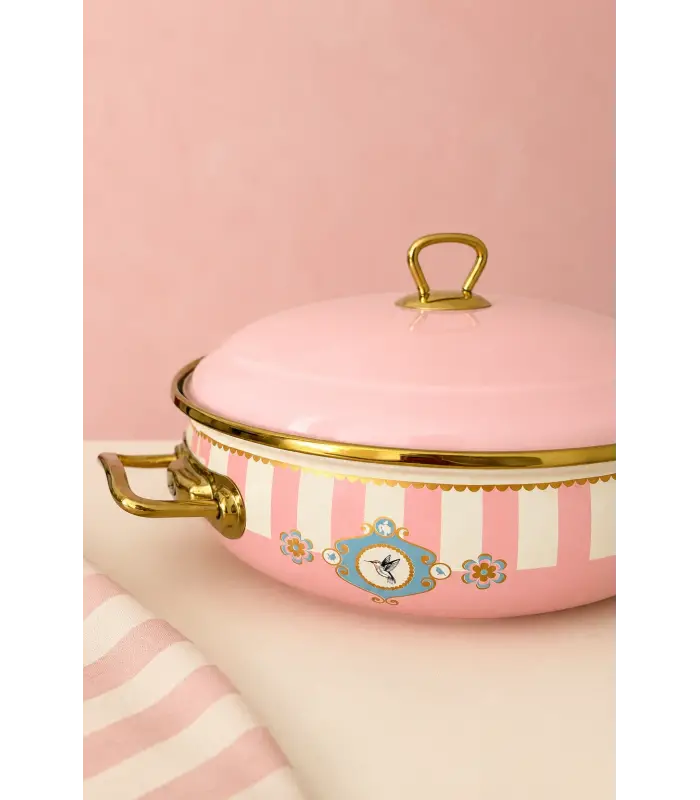 PR Home Alaria Pembe Derin Bombeli Emaye Karnıyarık Pilav Tenceresi 26 cm