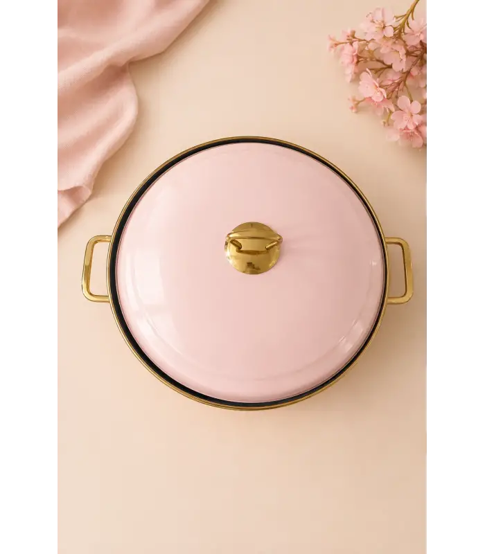 PR Home Alaria Pembe Derin Bombeli Emaye Karnıyarık Pilav Tenceresi 26 cm