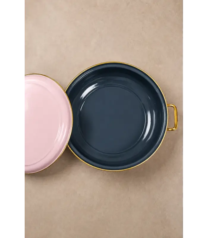 PR Home Alaria Pembe Derin Bombeli Emaye Karnıyarık Pilav Tenceresi 26 cm