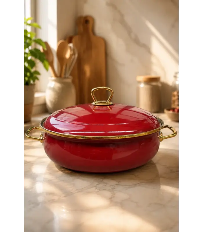 PR Home Bordo Derin Bombeli Emaye Karnıyarık Pilav Tenceresi 26 cm