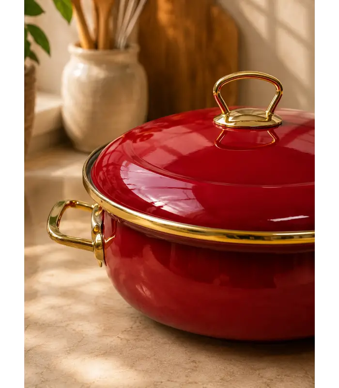 PR Home Bordo Derin Bombeli Emaye Karnıyarık Pilav Tenceresi 26 cm