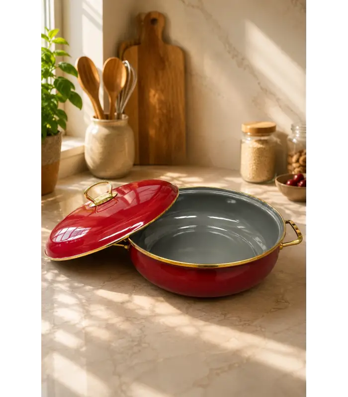 PR Home Bordo Derin Bombeli Emaye Karnıyarık Pilav Tenceresi 26 cm