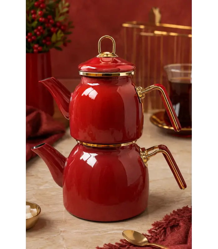 PR Home Bordo Rose Model Emaye Çaydanlık