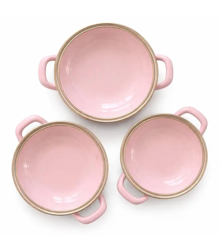 PR Home Alaria Pembe Emaye Mini Tencere Seti 12-14-16 cm