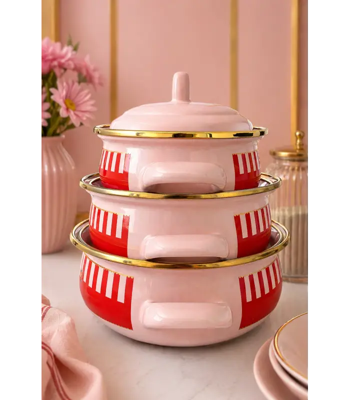 PR Home Alaria Pembe Emaye Mini Tencere Seti 12-14-16 cm