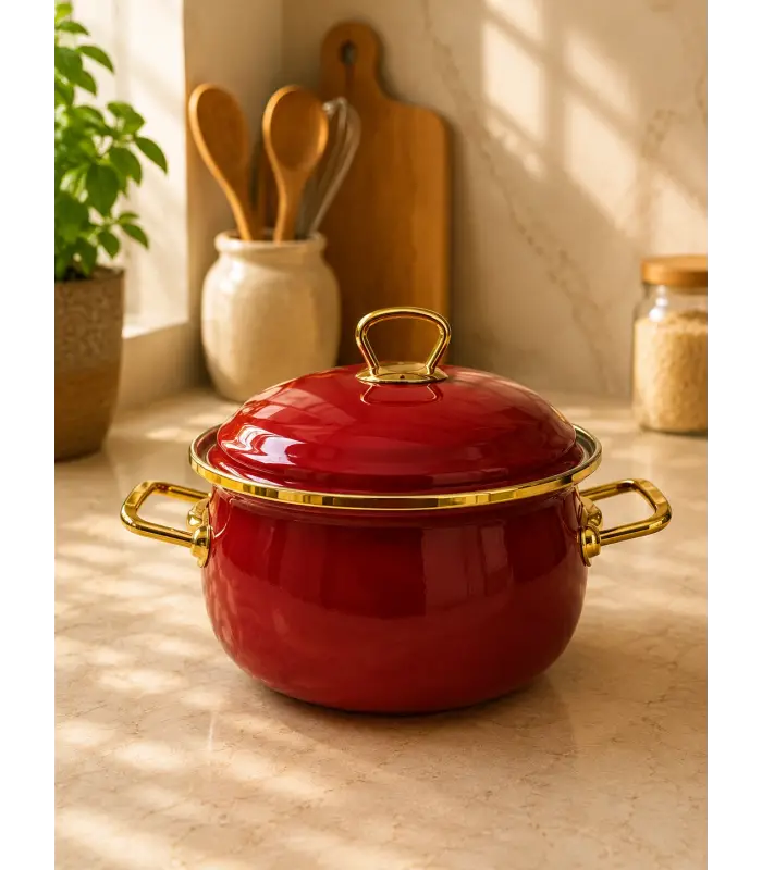 PR Home Bordo Derin Bombeli Emaye Tencere 20 cm