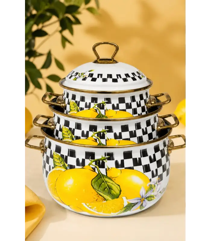 PR Home Limon Derin Bombeli Emaye Tencere Seti 16-20-24 cm