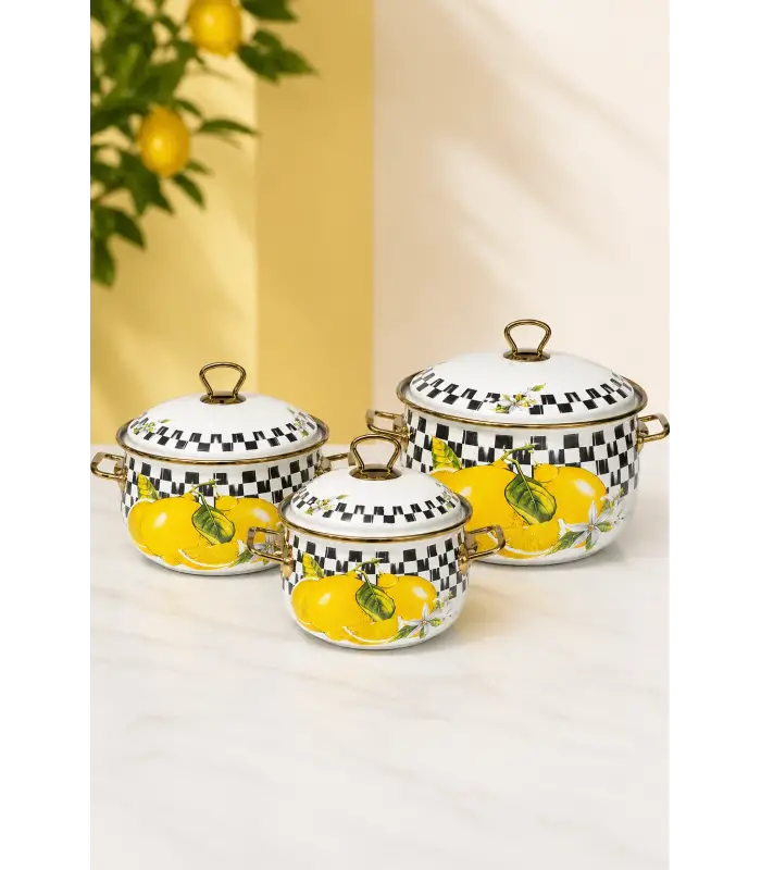 PR Home Limon Derin Bombeli Emaye Tencere Seti 16-20-24 cm