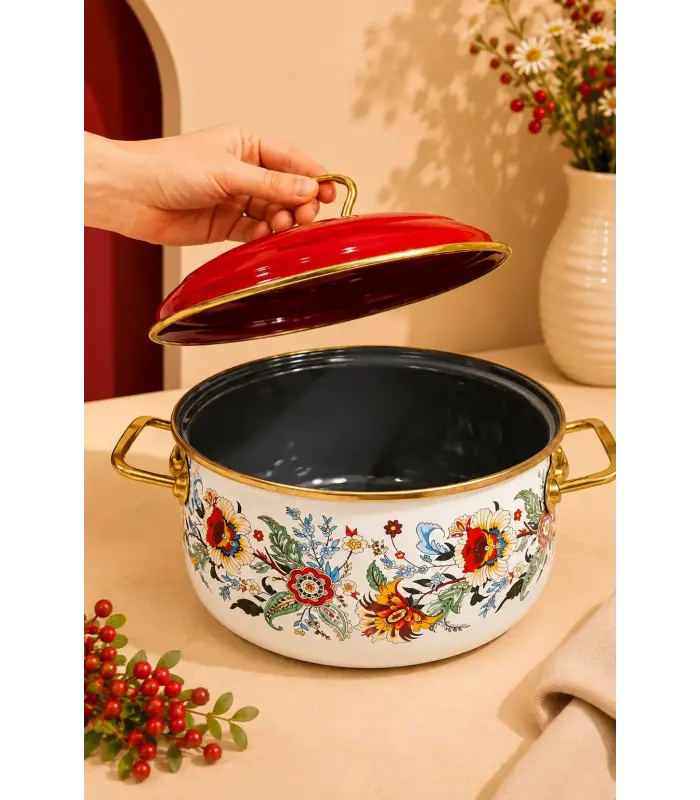 PR Home Magnolia Derin Bombeli Emaye Tencere 16 cm