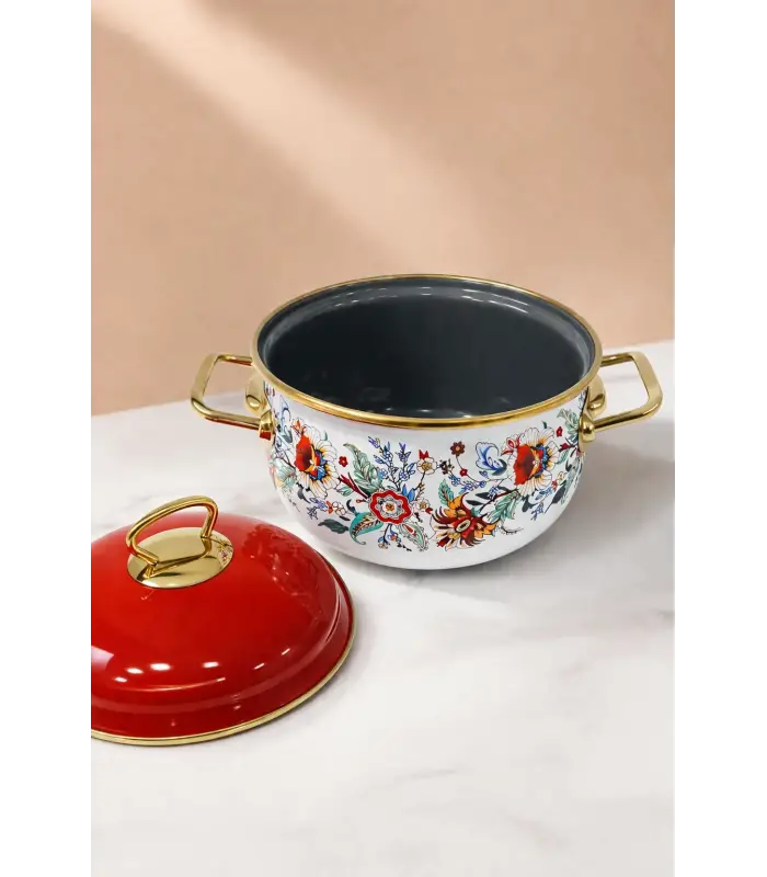 PR Home Magnolia Derin Bombeli Emaye Tencere 16 cm