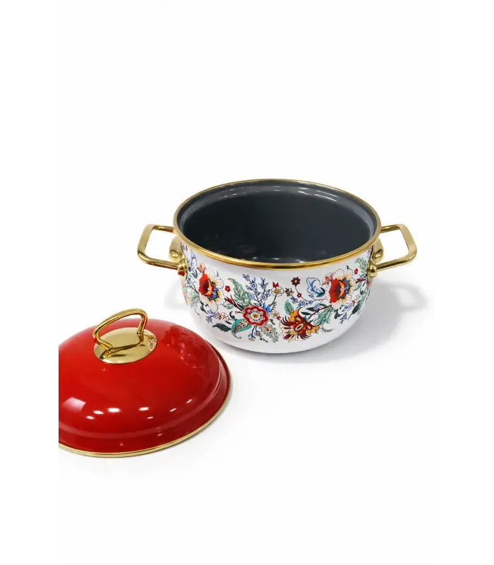 PR Home Magnolia Derin Bombeli Emaye Tencere 16 cm