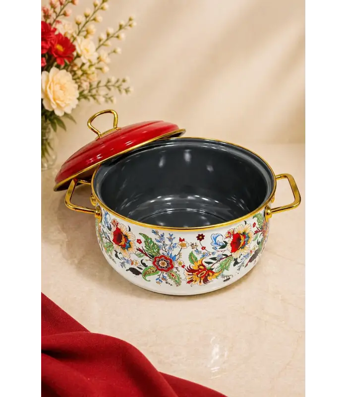 PR Home Magnolia Derin Bombeli Emaye Tencere 18 cm