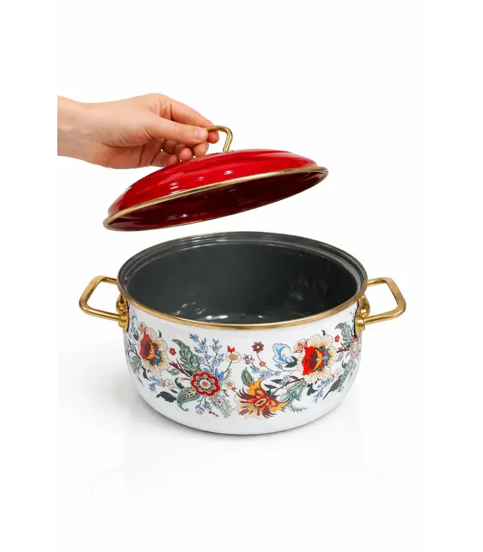 PR Home Magnolia Derin Bombeli Emaye Tencere 18 cm