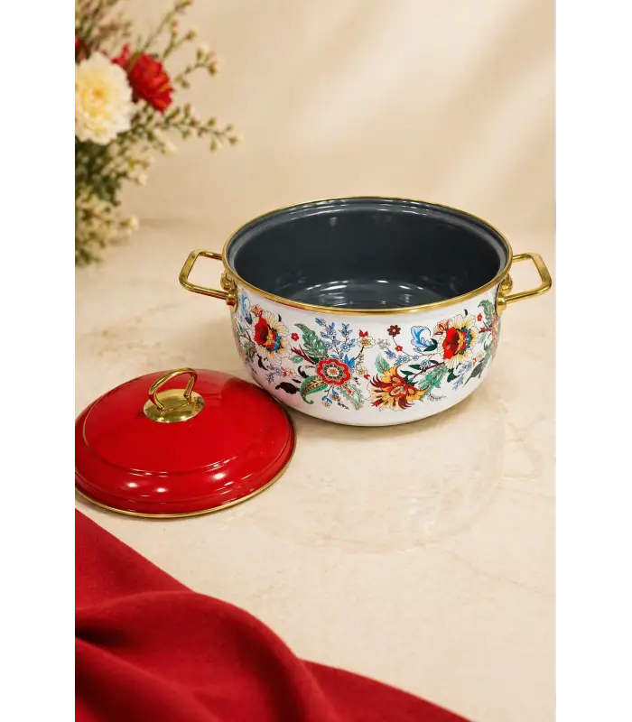 PR Home Magnolia Derin Bombeli Emaye Tencere 18 cm
