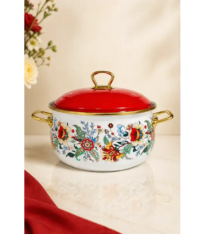 PR Home Magnolia Derin Bombeli Emaye Tencere 18 cm