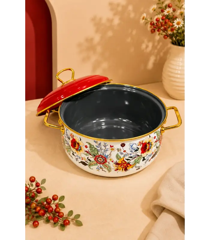 PR Home Magnolia Derin Bombeli Emaye Tencere 24 cm