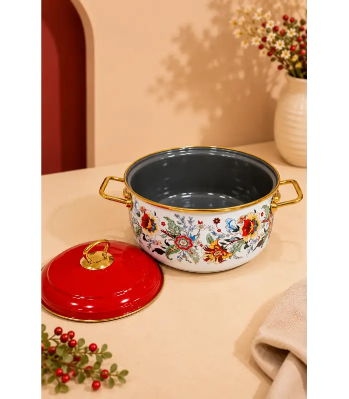 PR Home Magnolia Derin Bombeli Emaye Tencere 24 cm