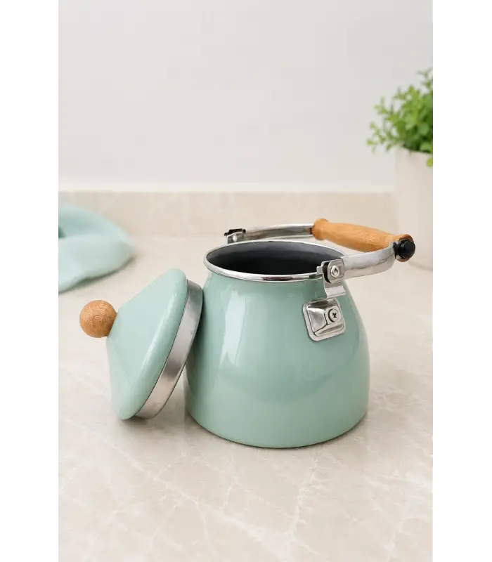 PR Home Soft Yeşil Emaye Demlik Kettle Büyük 2.1 LT