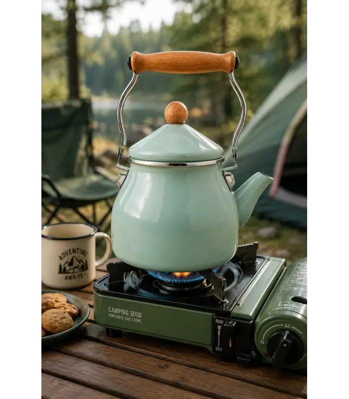 PR Home Soft Yeşil Emaye Demlik Kettle Büyük 2.1 LT