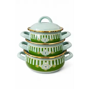 PR Home Alaria Yeşil Emaye Mini Tencere Seti 12-14-16 cm